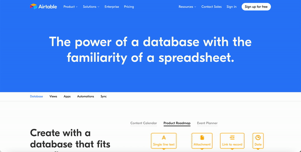a gif of Airtable's product pages