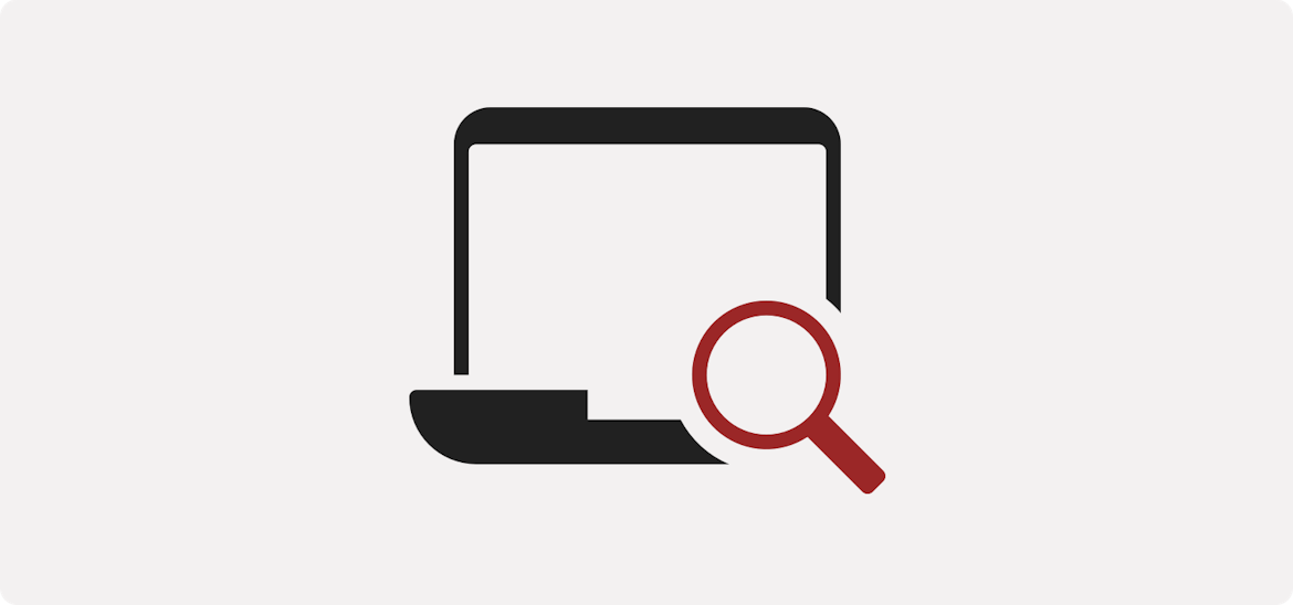 an icon of a magnifying glass is overlaid the bottom corner of a laptop computer