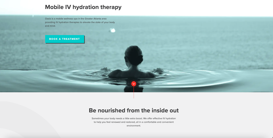 Oasis Hydration website web design leading content block