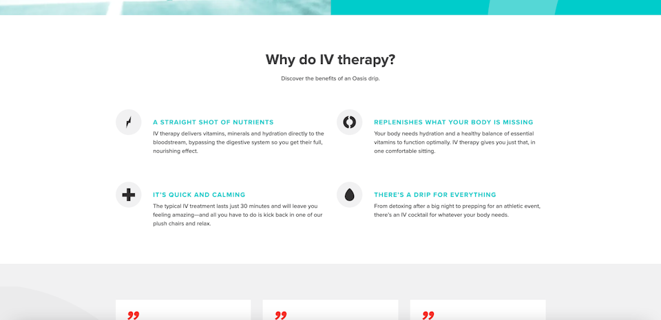 Oasis Hydration homepage design element why do IV therapy