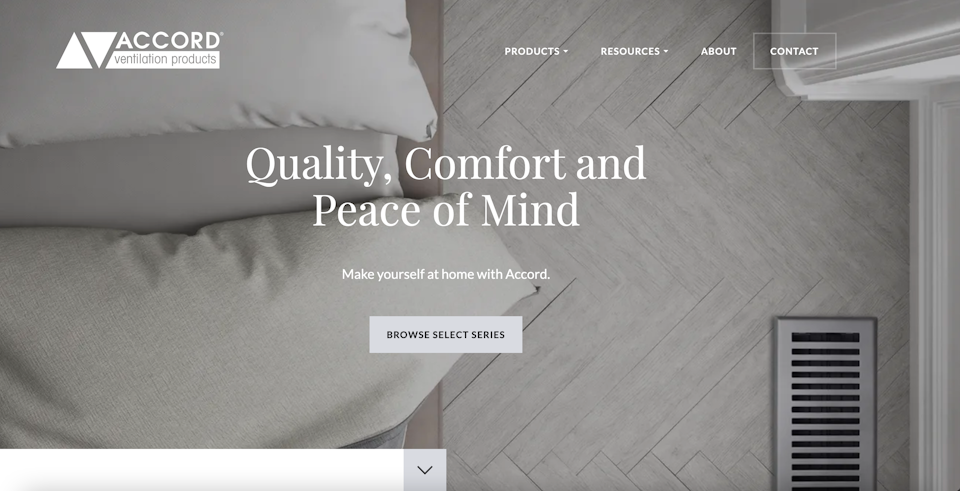 Homepage design for Accord Ventilation
