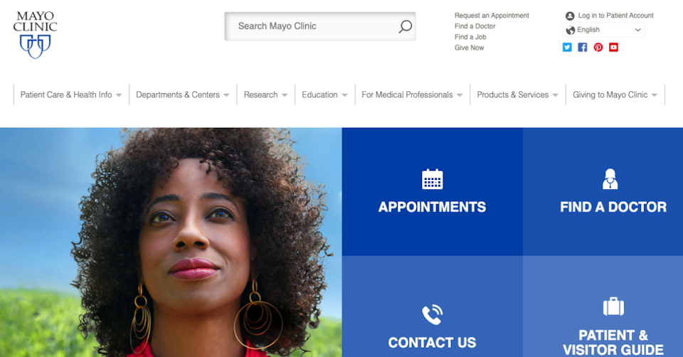 Mayo Clinic blue website
