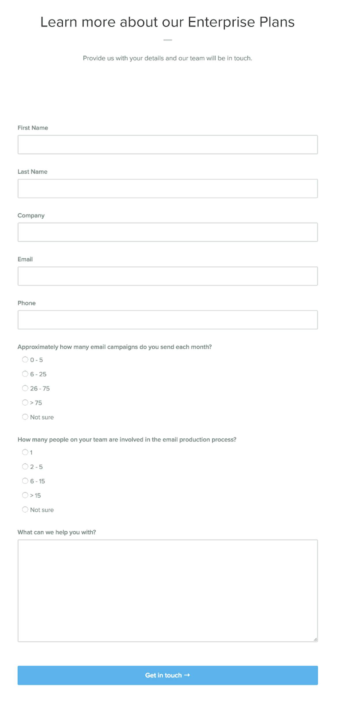 Litmus provides a high-converting form on their enterprise page