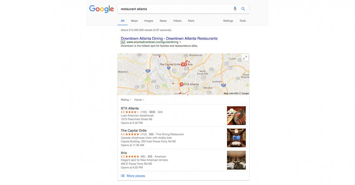 Google's Local Pack displays 3 map results before organic results