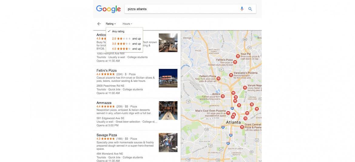 Users can now filter their map search results by business ratings