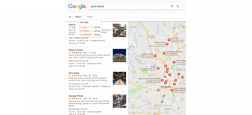 Users can now filter their map search results by business ratings