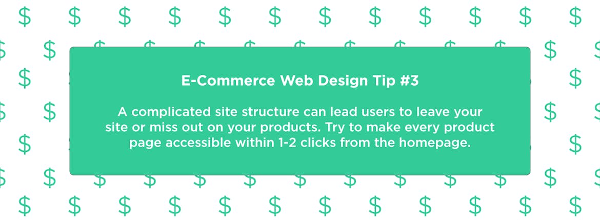 Try to make every product page accessible within 1-2 clicks from the homepage